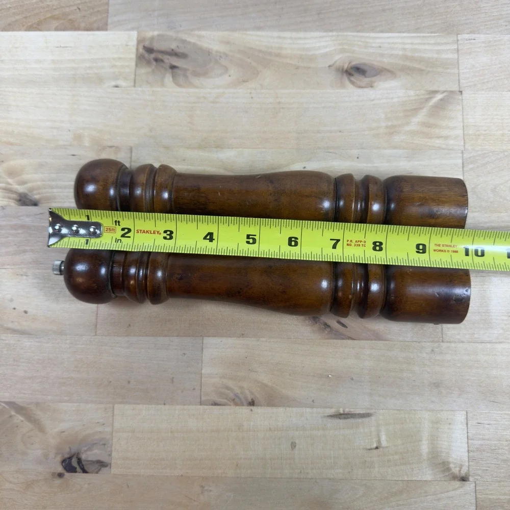 Vintage Dark Wood Salt and Pepper Shaker Mill Set 9.5 Inch Brown Wooden